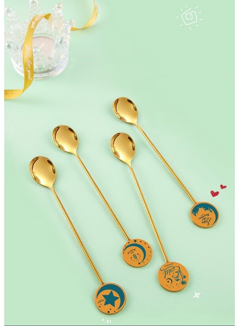 general Exquisite Spoon 4pcs Set Handle Soup Household Dessert Spoon Mixing Spoon Round Spoon Gift Box Set - Image 2